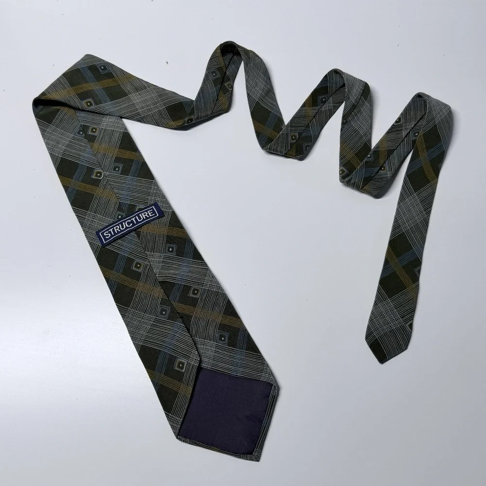 Structure Plaid Geometric Necktie Dark Academia Retro Mod Office Core Tie‎ USA